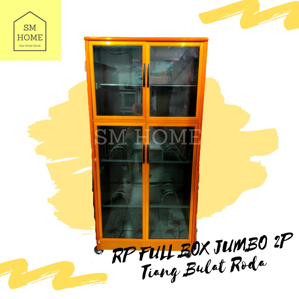 RAK PIRING 2PINTU ALUMINIUM JUMBO RODA TIANG BESAR KOKOH TAHAN KARAT DAN TIKUS LEMARI PIRING DAPUR