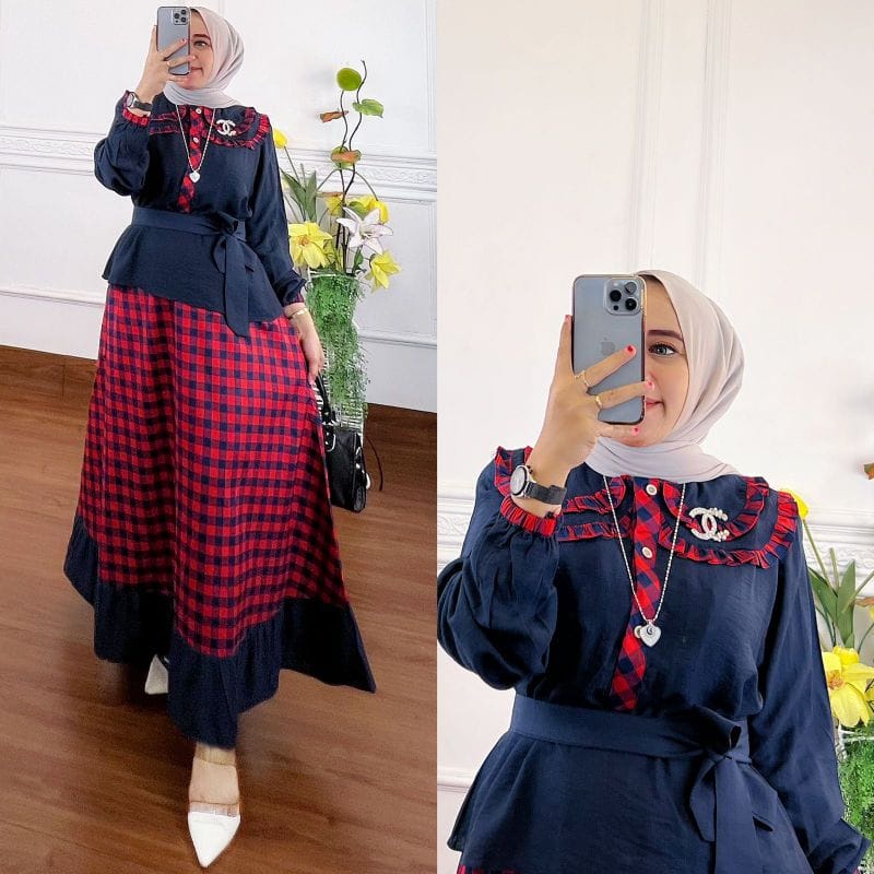 GAMIS STORE - Nila Set 2in1 l Setelan Shakila Polos Mix Katun Kotak Import Fit S-XL | Baju One Set Atasan + Rok Remaja Wanita Muslim Kekinian