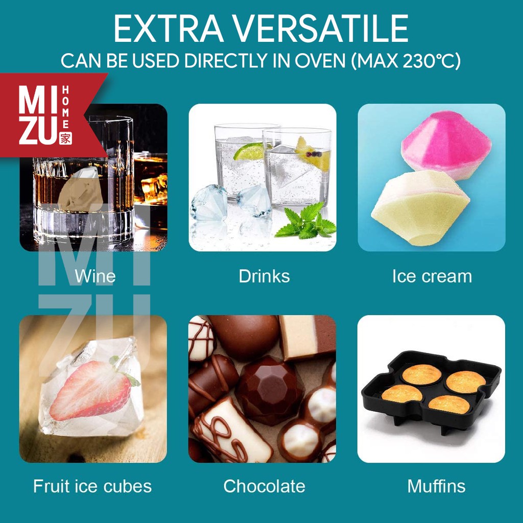MIZU HOSEKI 4/6 Diamond Silicone Ice Mold Mould Cetakan Es Batu Berlian Agar Pudding Coklat Resin-3