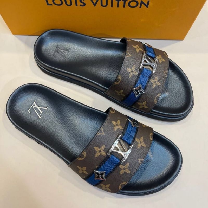 sandal lv monogram coklat slide sendal flat selop pria cowok mirror quality New lou is vuitton