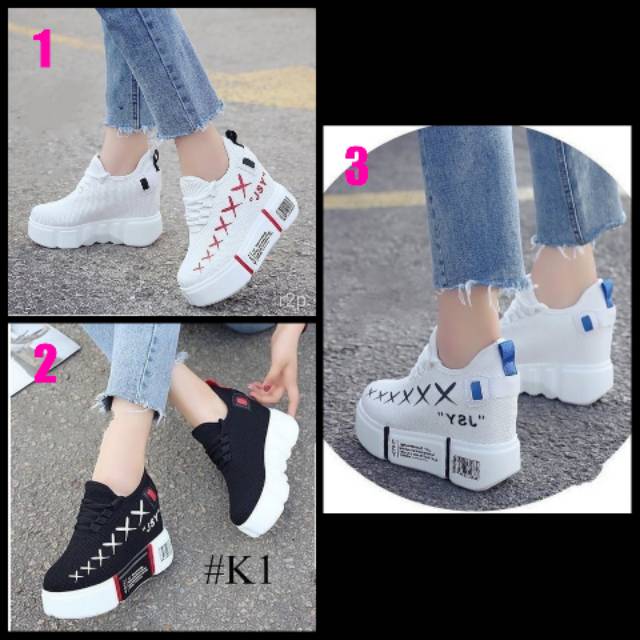 Sepatu sneakers wedges K1YSL,sepatu wedges wanita