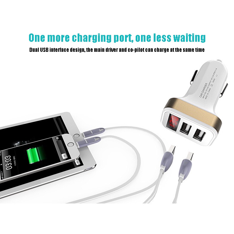 (Dalam stok, dikirim dari Jakarta)charger mobil tampilan digital led dengan tampilan tegangan dan arus 5v 2.1a charger mobil charger mobil usb ganda