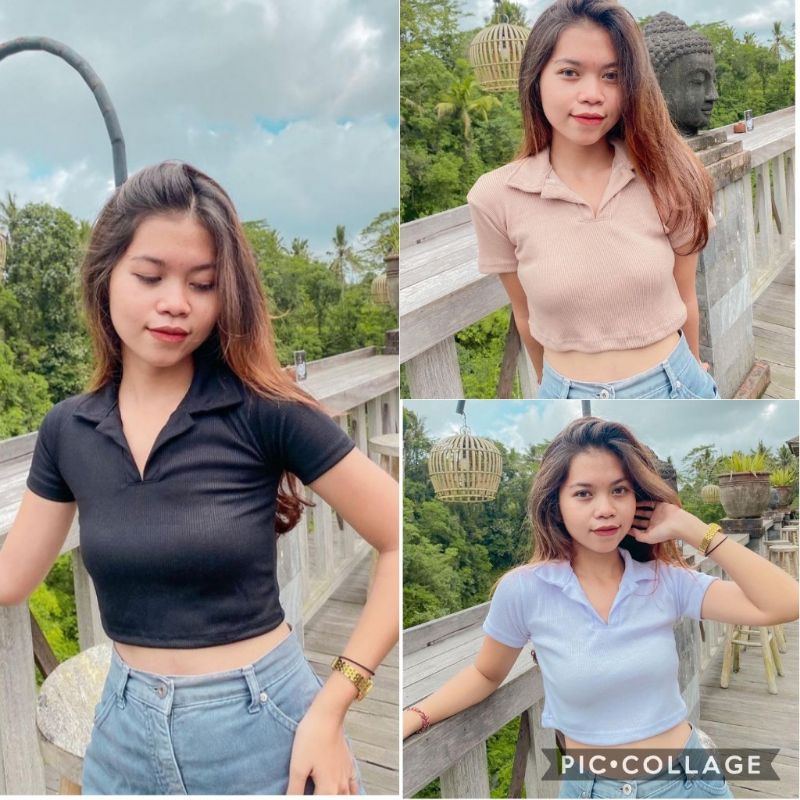(BISACOD) BIANCA CROP TOP RIB KERAH / ATASAN WANITA KERAH PREMIUM