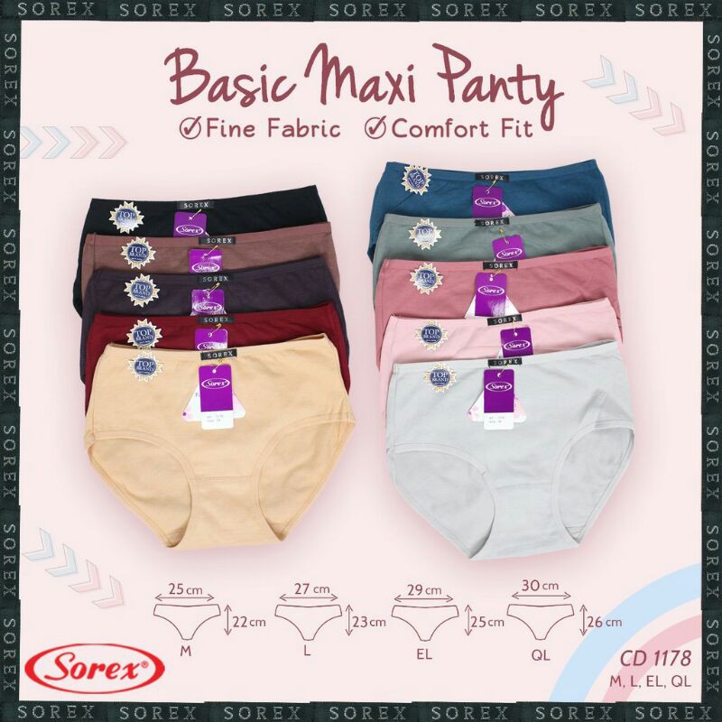 12 Pcs CD Sorex 1178 Basic Maxi Panty | Celana Dalam Wanita Dewasa | Celana Wanita Sorex | Sguna 12