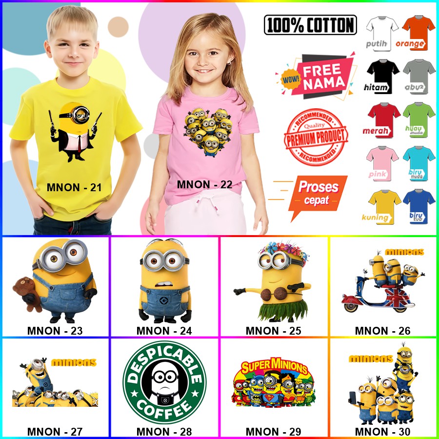 Baju Kaos ANAK DAN DEWASA MINION COUPLE (FREE NAMA)