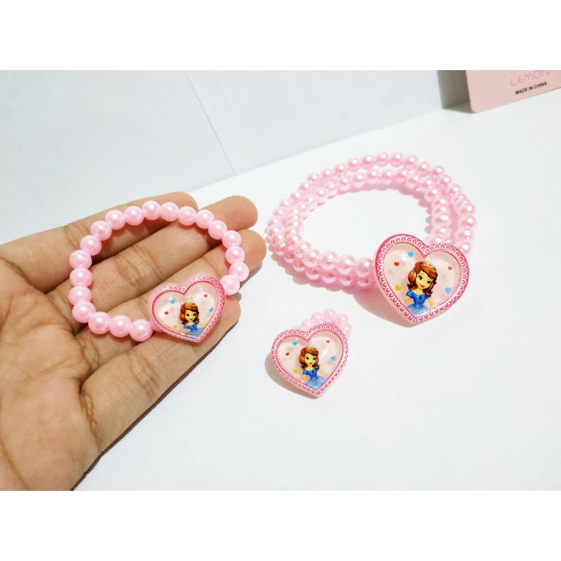 CPM14 Kalung Gelang Cincin Plastik Mix Sofia Heart