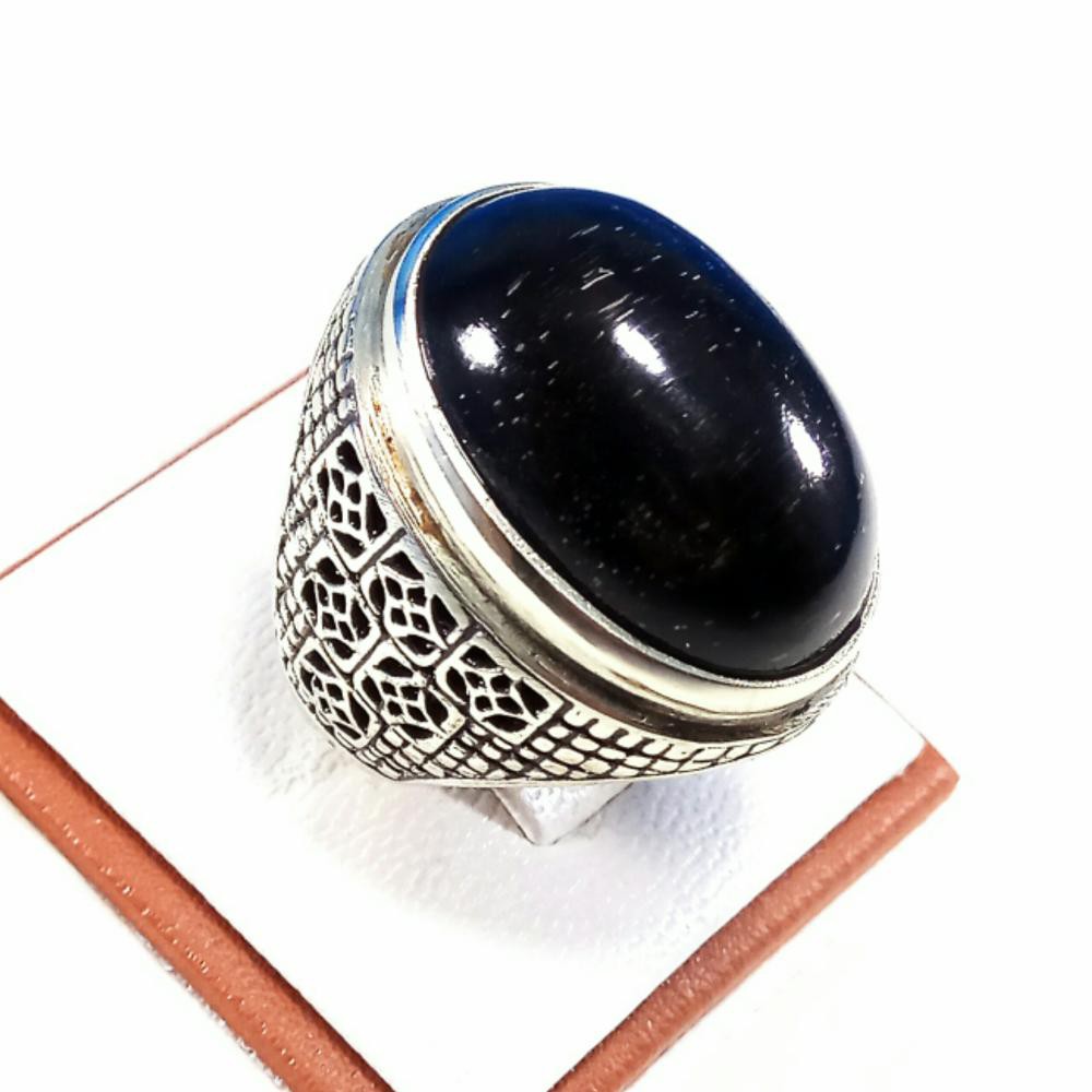 CINCIN BATU AKIK NATURAL BLACK OPAL BODYGLASS BIG SIZE