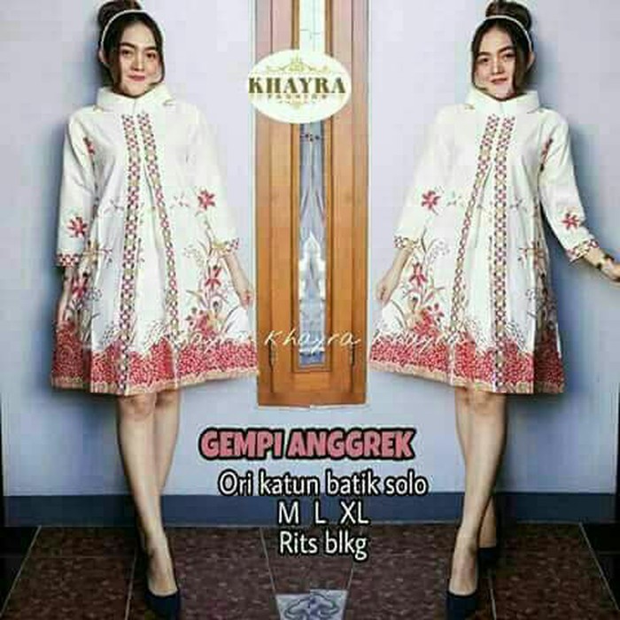 TUNIK BATIK BAJU WANITA BLOUSE BATIK ATASAN FASHION WANITA   Merah  All Size Murah