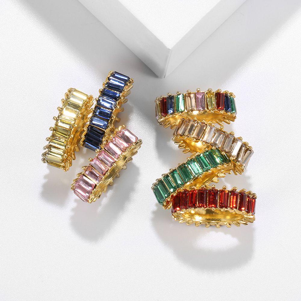 NEEDWAY Birthstone Cincin Trendi Sederhana Hadiah Perempuan Berlian Temperamen Multicolor Finger Ring