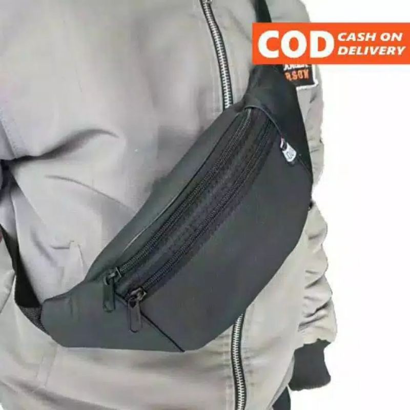 WAISTBAG kulit asli Terlaris WATERPROOF LIPAT 1AX802 hitAm/coklat