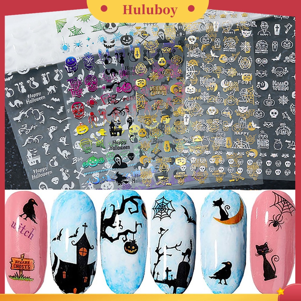 Huluboy Huluboy♡ 1 Lembar Stiker Kuku Motif Halloween Untuk Nail Art