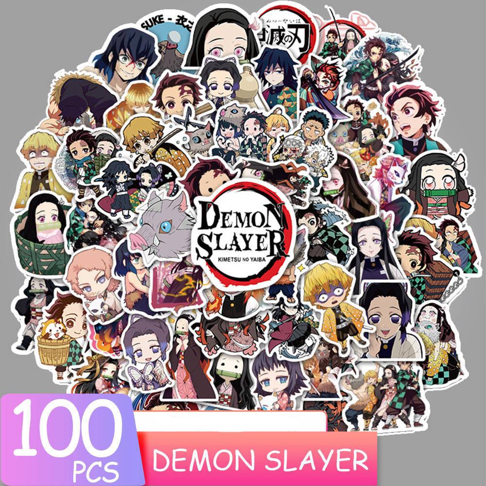 [Elegan] Jepang Anime Kimetsu No Yaiba Stiker 100 Pcs No Repeat Stiker Tahan Air DIY Kartun Anime Decals