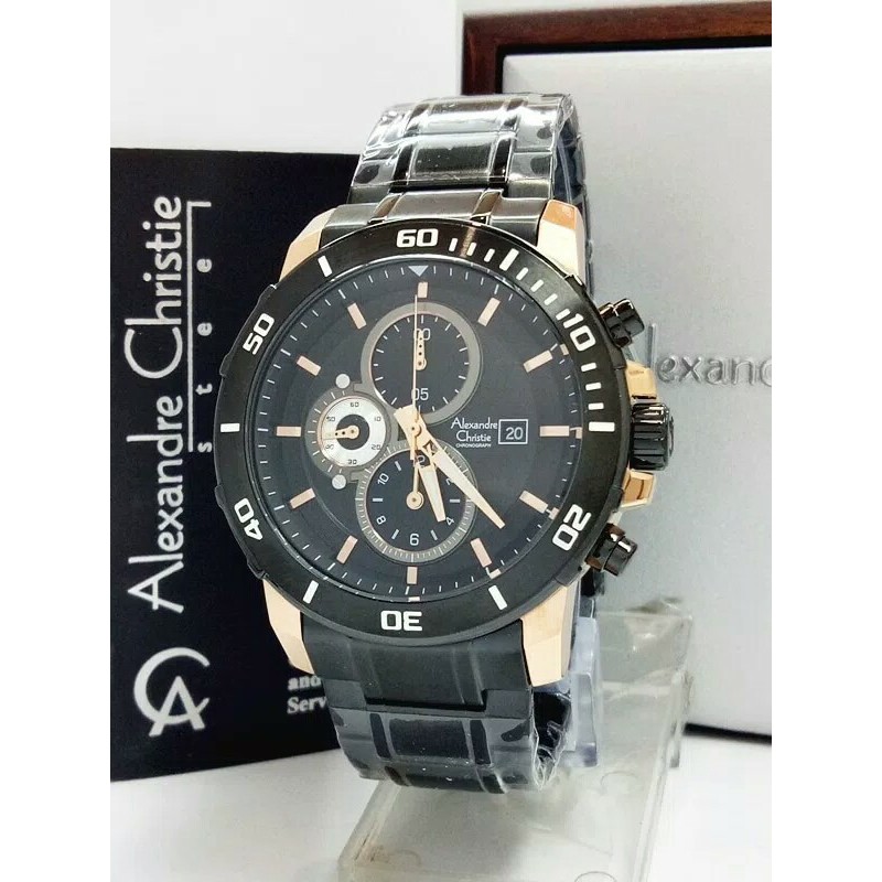 JAM TANGAN PRIA ALEXANDRE CHRISTIE AC 6473 ROSEGOLD BLACK ORIGINAL GARANSI RESMI 1 TAHUN