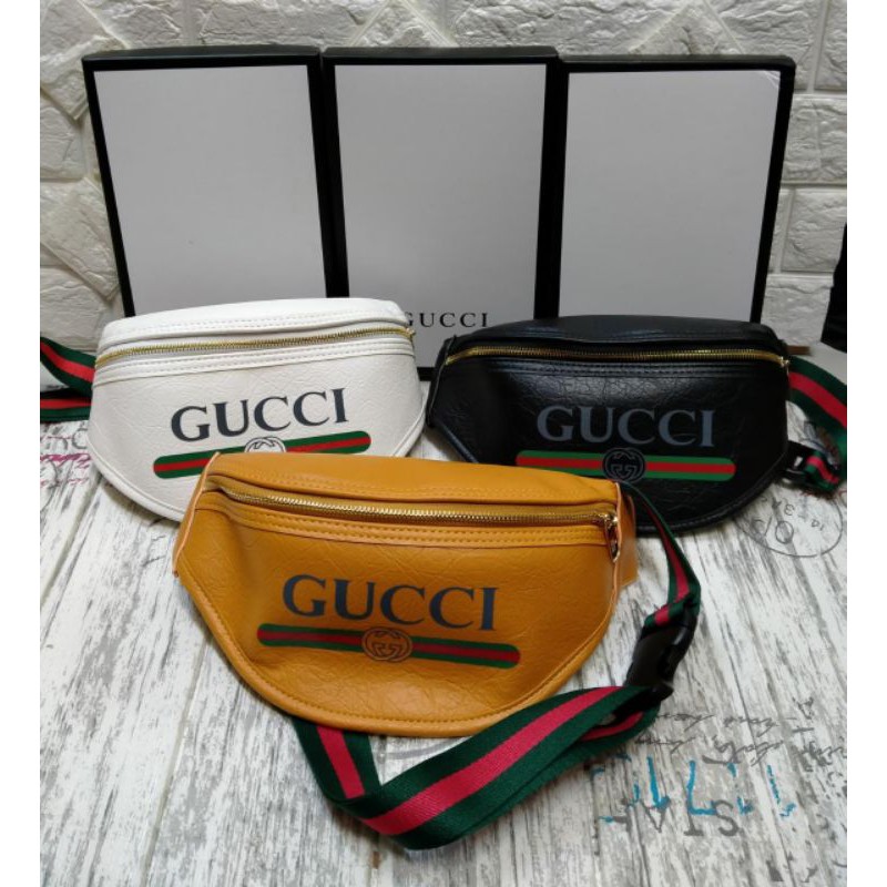 Tas selempang gucci import kulit premium,waistbag branded gucci pria &amp; wanita,tas selempang premium