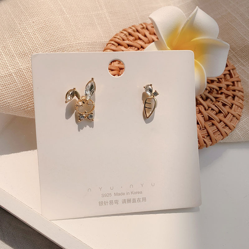 Korea S925 Silver Needle Rabbit Carrot Earrings Simple Cute Hollow Creative Jewelry