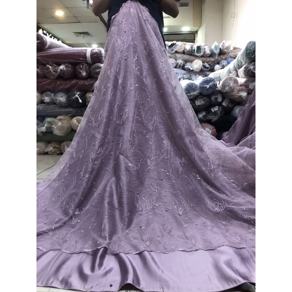 TERMURAH!!! Kain bahan tile tumpal bordir atas bawah / bahan kebaya brokat Tulle(laba2 bordir).