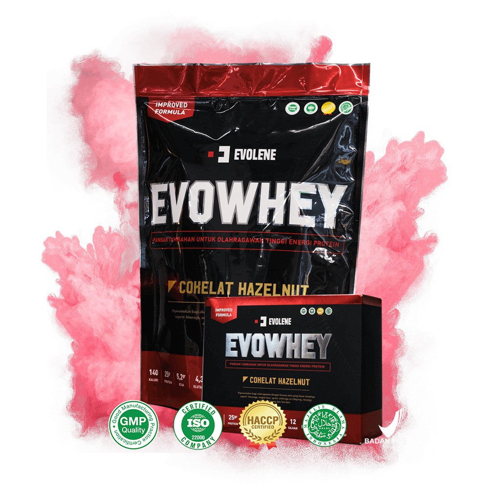 Evowhey Hazelnut 50s + Free Shaker - Suplemen fitness pembentuk Otot - Defisit kalori - Susu Protein - Suplemen Fitness - Minuman Protein - Suplemen Workout Evolene Evoline Evolen