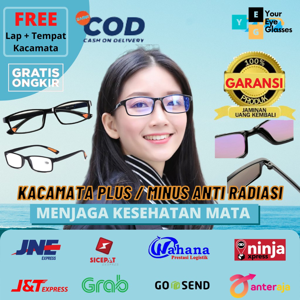 Jual Kacamata Plus Minus Anti Radiasi Komputer Kesehatan Blueray Frame