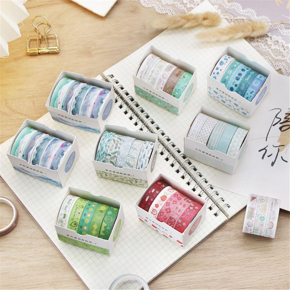 Top 5Rolls/box Washi Tape Dekoratif Alat Tulis Sekolah Scrapbooking