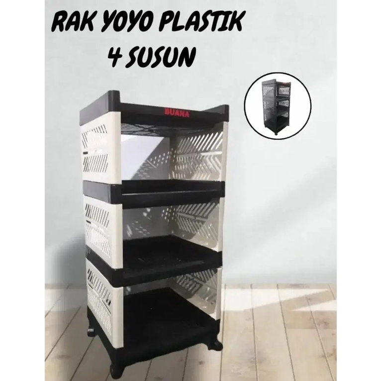 Rak Yoyo Plastik 4 Susun Rak serbaguna 4 tingkat Roda