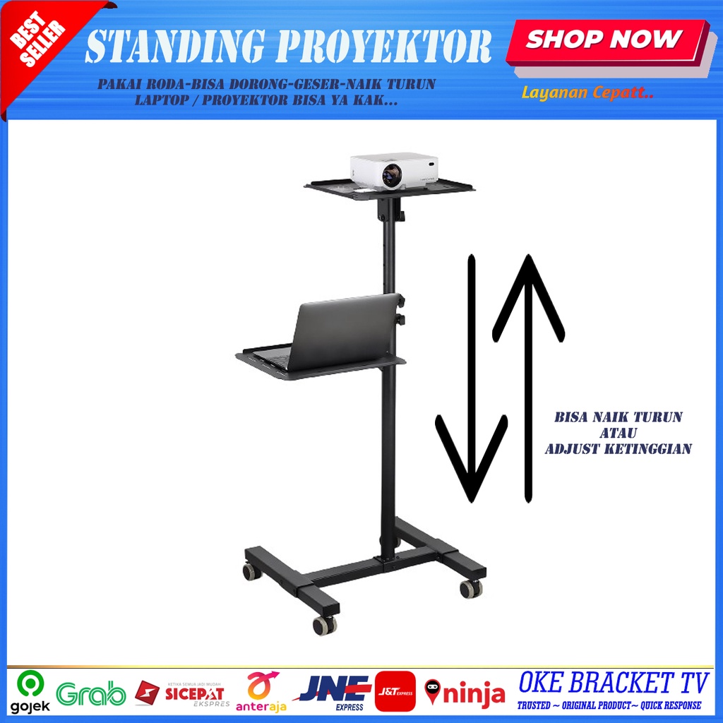 standing roda projector atau laptop bisa geser dan dorong