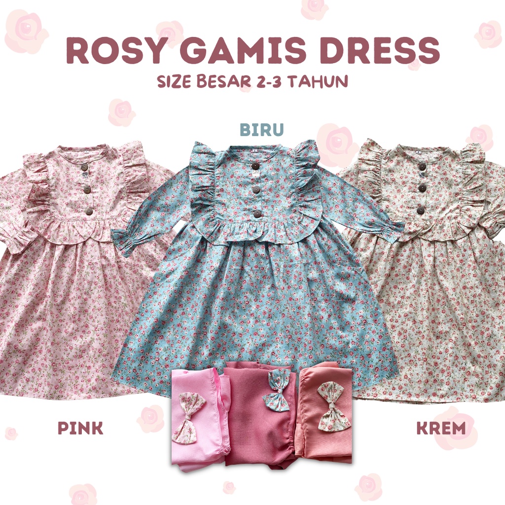 gamis anak perempuan balita 1-3 tahun katun jepang ROSY GAMIS DRESS SIZE BESAR motif bunga baju muslim anak perempuan cewek