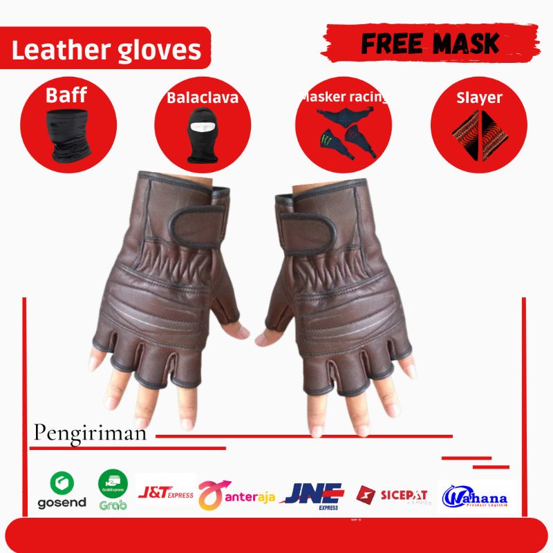 Leather Glove Premium Sarung Tangan Asli Kulit Domba Lembut Motif Spon Half