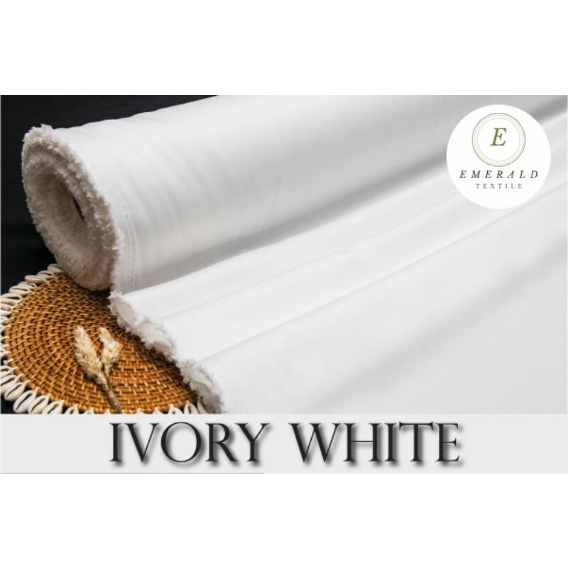 ( BUKAN HIJAB ) SETENGAH METER Kain Satin Velvet Roberto Cavalli Silk Premium - Ivory White/Broken White ( HARGA PER 50cm KAIN )