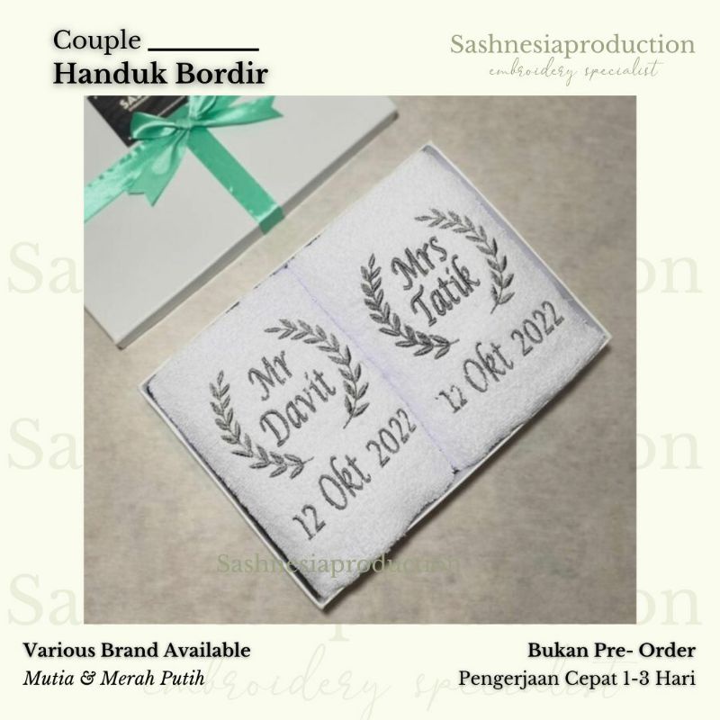 [Ukuran Kecil 50X100] Couple Handuk Bordir Ukuran 50X100 Handuk Kado Handuk Couple Handuk Wedding