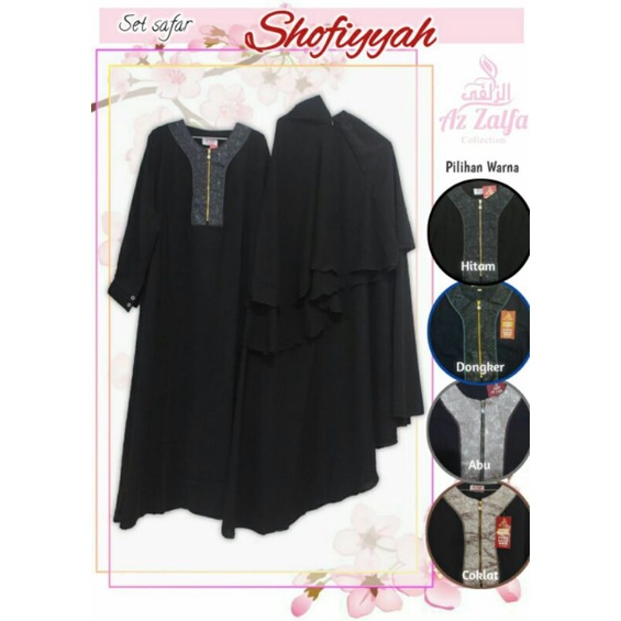 Set Safar Shofiyyah Dewasa Jetblack Wolpis Silky Premium S M L XL - Set Gamis Jilbab Cadar Syar'i Ju