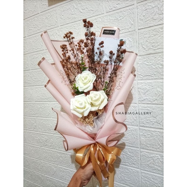 Buket Bunga Kering mix artificial / Dried Flowers bouquet / Buket Bunga Wisuda / Buket Lamaran