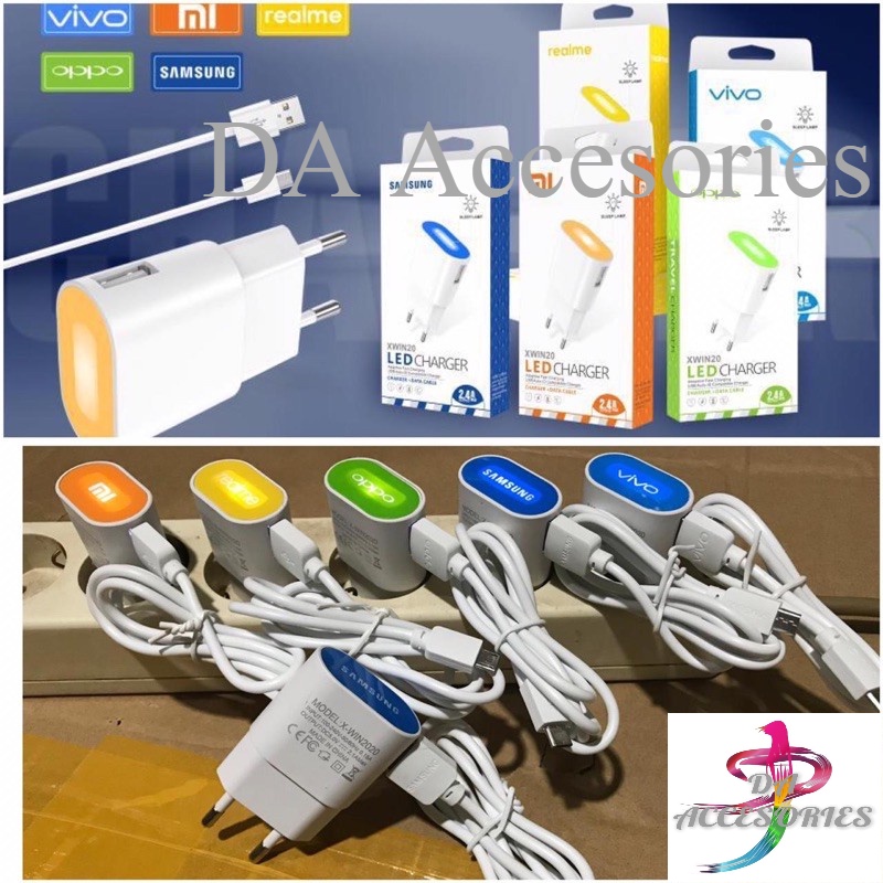 Charger Xwin branded LED 2.1A SAMSUNG , XIAOMI , OPPO , VIVO dan REALME For Micro Usb