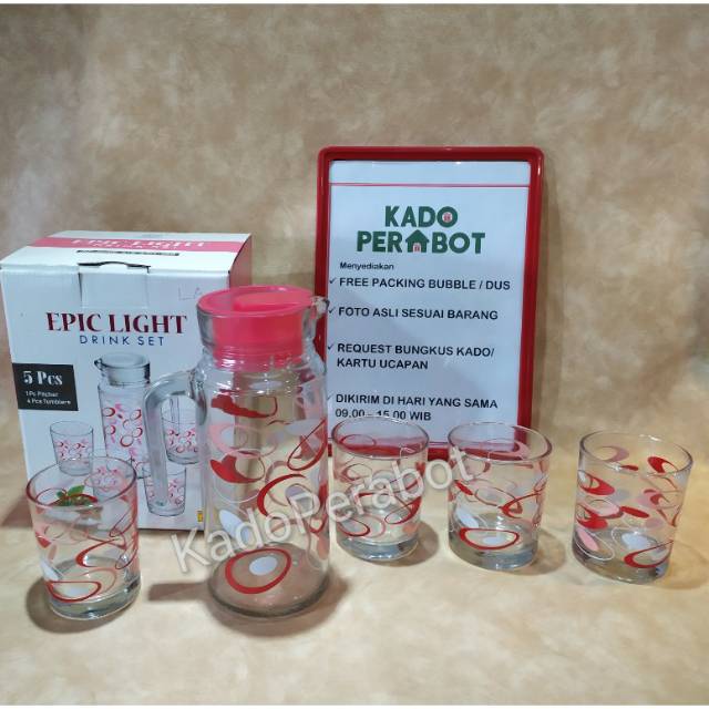 Kado Teko Set Epiclight isi 5 Pcs - teko kaca set - teko air minum - teko teh cantik classy