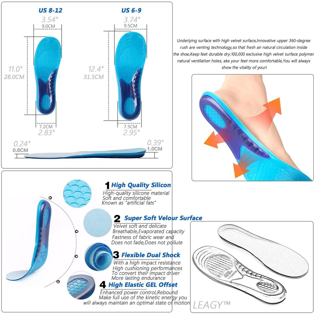 Termurah Anti Slip 1 Pasang Insole Sisipan Sepatu Nyaman Ikuti Lengkungan Kaki untuk Pria dan Wanita