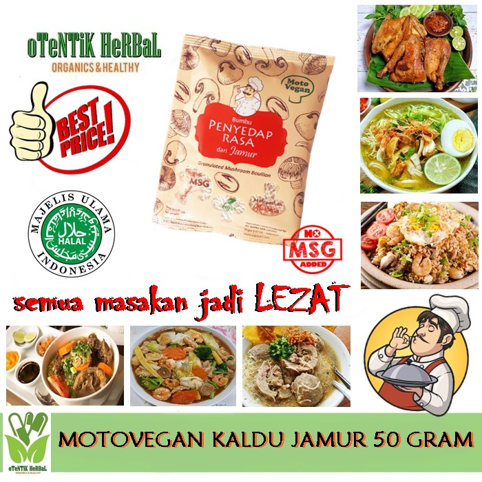 

MOTOVEGAN MOTO VEGAN BUMBU DAPUR MASAK KALDU JAMUR PENYEDAP RASA NON MSG HALAL MUI 5 GRAM /10 SACHET