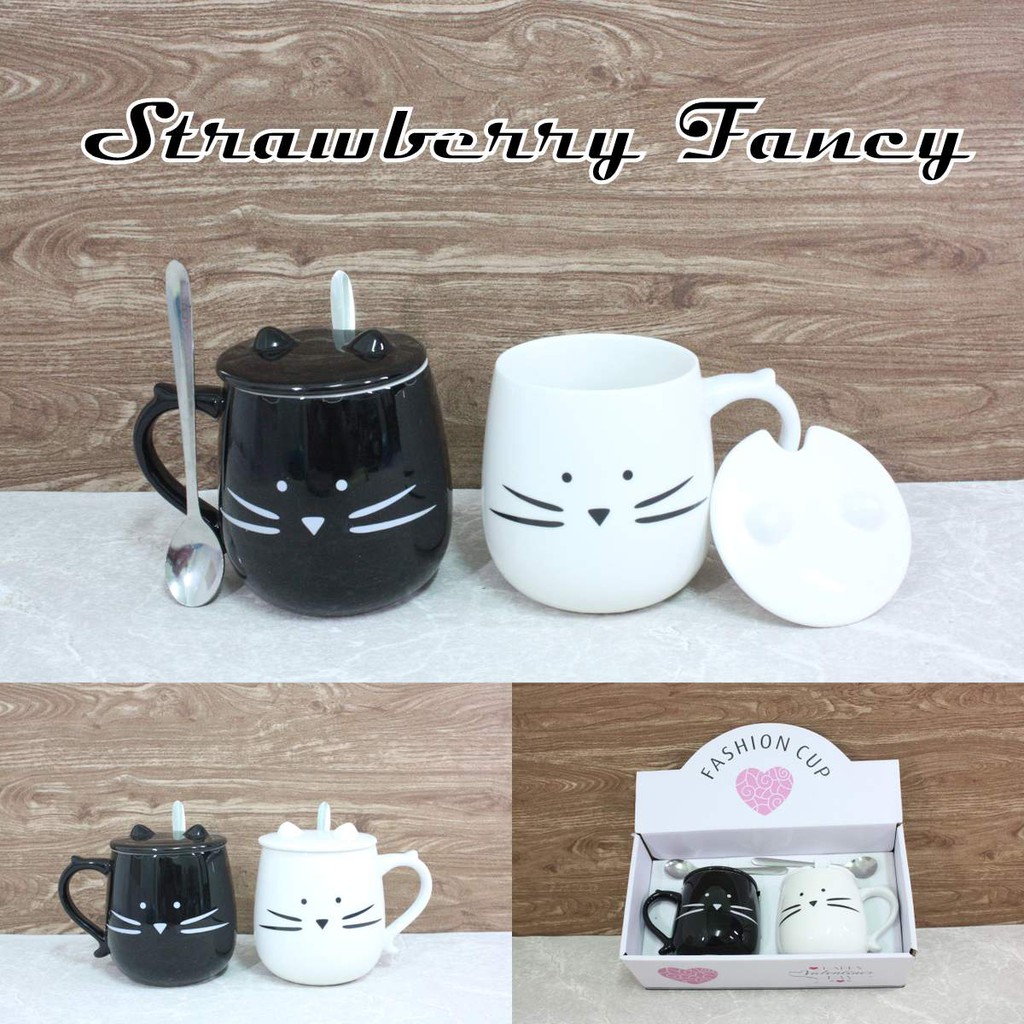 Mug Gelas  Keramik  Sepasang Motif Kucing Set  CH127S 1 