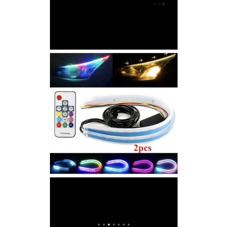 Lampu Alis LED DRL Slim RGB Remote Sen Running 12Volt ( Harga Sepasang )