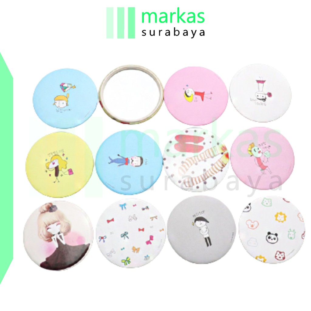 MARKAS HR210 Kaca Mini Cermin Bulat Motif Karakter Cermin Make Up Travelling Souvenir 