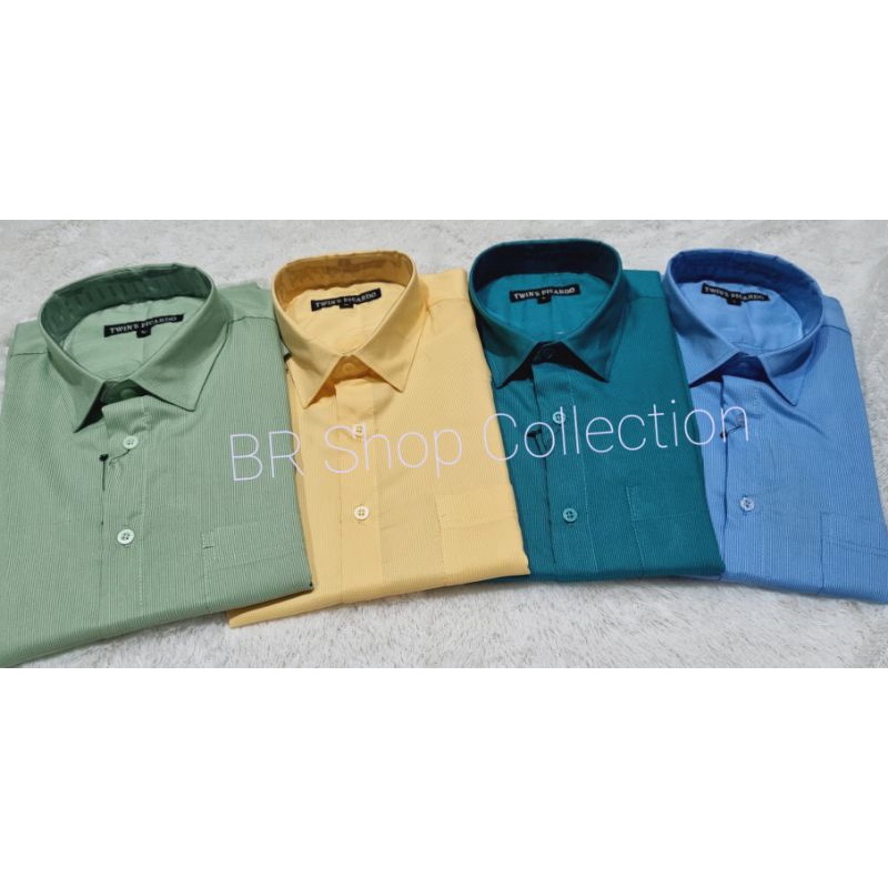 Kemeja Pendek Polos Garis Halus M L XL - Kemeja Polos Biru Abu Hijau Muda Tosca Coklat Maron Kuning