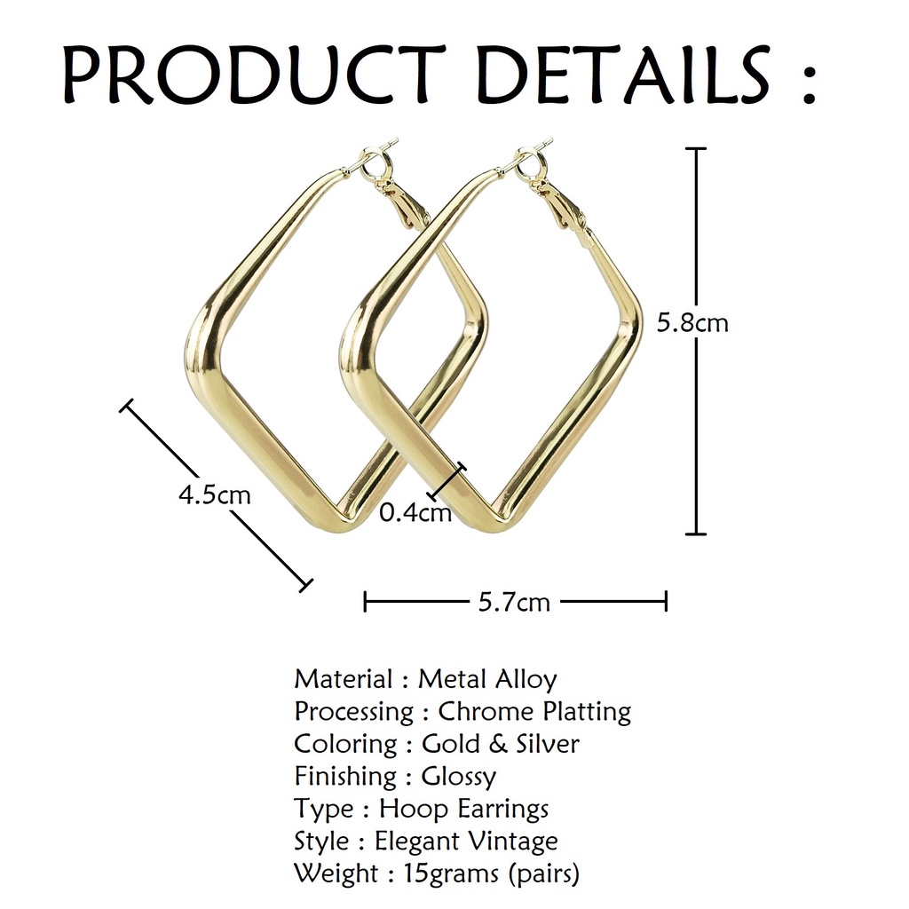 Anting Geometris Besar Anti Karat Bentuk Kotak warna Gold Silver Anting Titanium 5.8cm Hoop Earrings-4