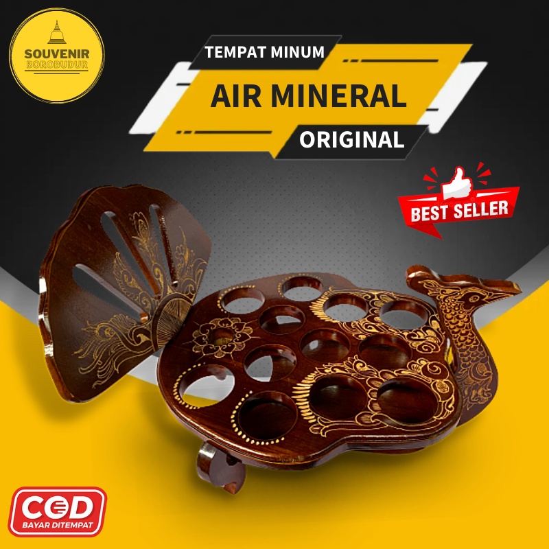 Rak Aqua Merak 12 slot Keranjang Tempat Air Mineral Aqua Gelas Kayu Ukir Unik Antik 019