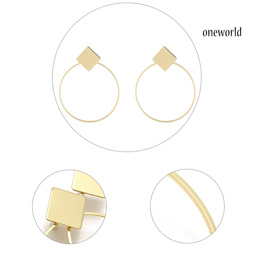 OW@ Fashion Geometry Diamond Women Ear Hoop Travel Club Jewelry Round Earrings Gift