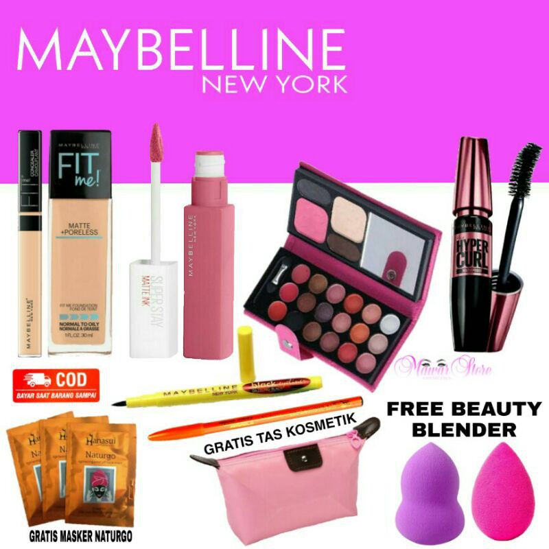 Paket Make Up Set Maybelline + Paket Kosmetik lengkap 8 in 1 + Fit Me Vampire