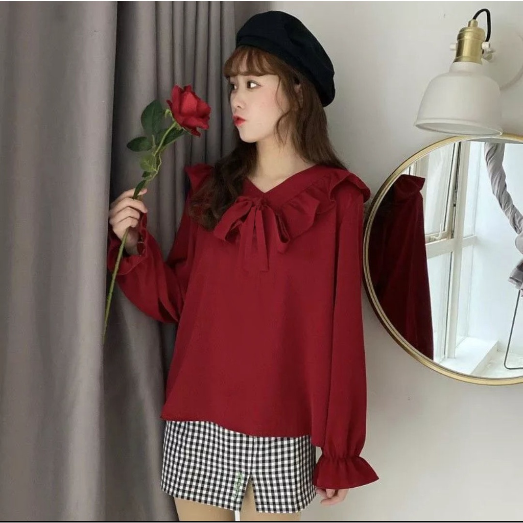 atasan wanita blouse wanita korea style tangan panjang 868