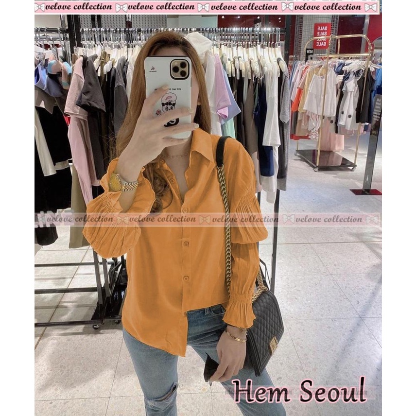 KALANTHA FASHION Hem Karina Kemeja Wanita Terbaru Model Kekinian Kemeja Wanita Kasual Gaya Korea-3