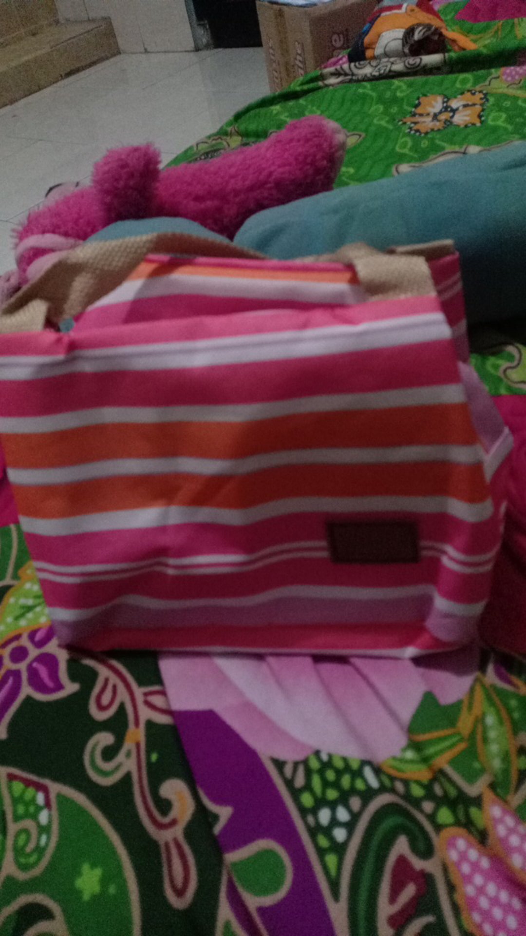 Halo.bag 005 Lunch Cooler Bag Motif Salur Kotak Tempat Makan Bekal Aluminium Foil Tas Tahan Panas