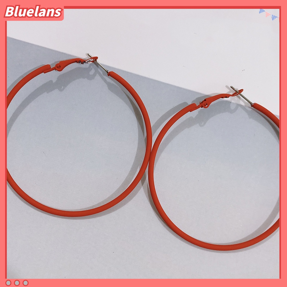 Anting Hoop Bentuk Lingkaran Besar Warna Permen Untuk Wanita
