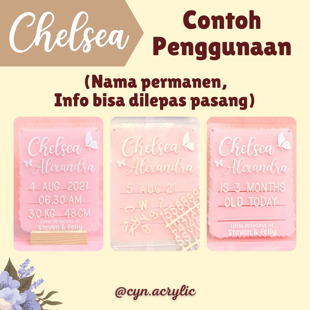 CHELSEA Hospital Board Akrilik Acrylic Announcement Biodata Baby Bayi Newborn Kado Mewah Bagus