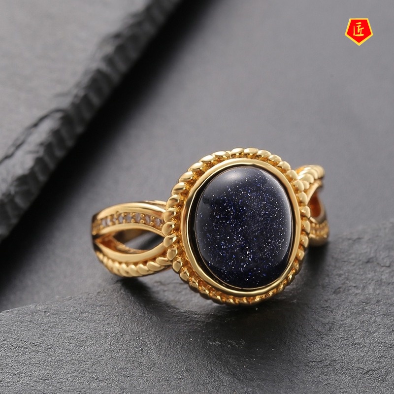 [Ready Stock]Elegant Blue Starlight Stone Ring 18K Gold