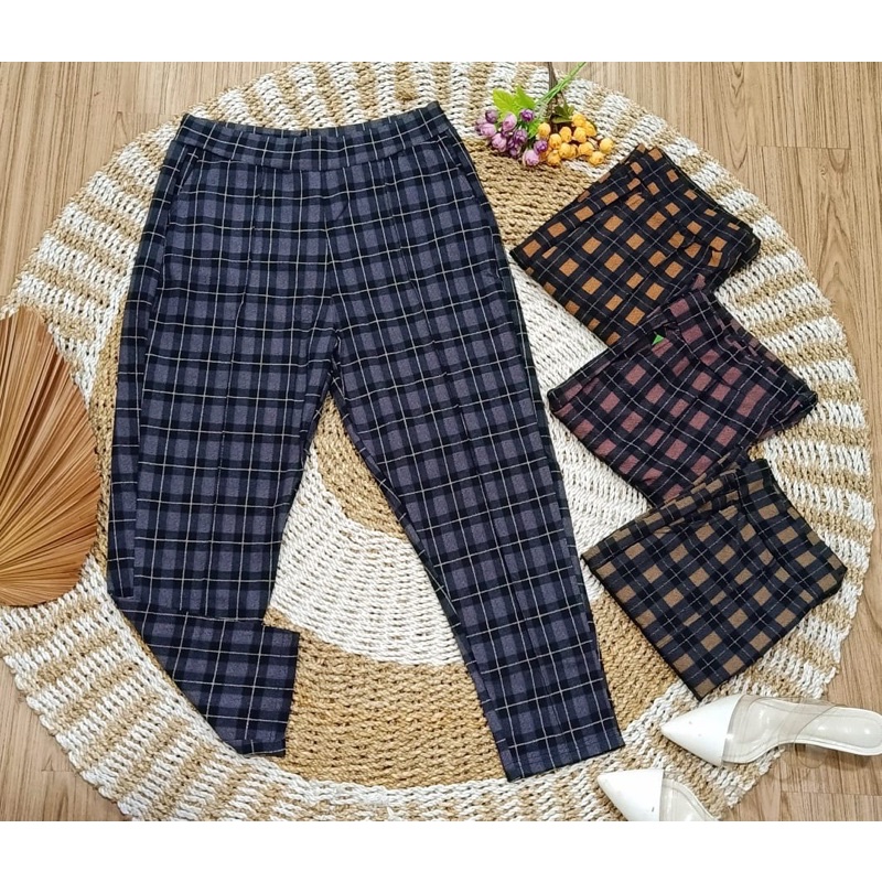 (Kotak) CELANA PANJANG JUMBO WANITA / CELANA KOTAK KOTAK CEWEK BIG SIZE / CELANA KAIN / WAFLE LIPIT / CELANA SANTAI / CELANA HARIAN / Celana Murah / Celana Santai